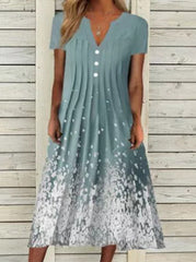 Vestido midi de manga corta con cuello en V y estampado floral