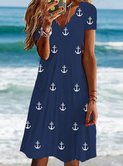 Vestidos skater ajustados con cuello ondulado y manga corta estampados