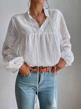 Blusas sueltas de gasa con lunares y paneles de encaje