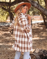 Plaid Grid Long Jacket Turn down neck pockets long blouses