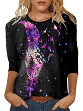 Camisetas de manga larga con cuello redondo y estampado de moda