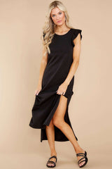 Vestidos largos casuales de cuello redondo, sin mangas y con abertura tipo falbala