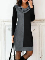 Vestidos casuales largos con cuello apilado y paneles estampados