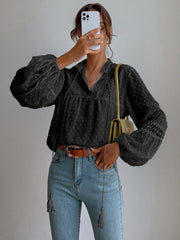 Lockere Blusen mit gepunktetem Chiffon-Spitzeneinsatz