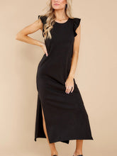 Vestidos largos casuales de cuello redondo, sin mangas y con abertura tipo falbala