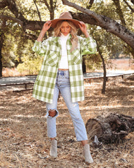 Plaid Grid Long Jacket Turn down neck pockets long blouses