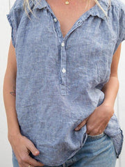 Top casual de manga corta de color puro