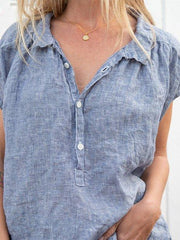 Top casual de manga corta de color puro