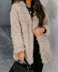 Plain elegant hairy collarless coats