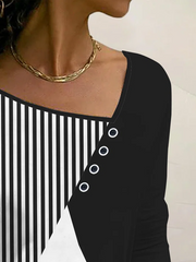 Einfarbiges, lockeres Oberteil mit Blockstreifen und Knopfleiste in Übergröße