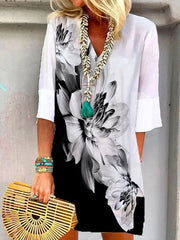 Vestidos casuales con cuello en V y estampado floral en preventa