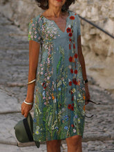 Vestidos rectos de moda de manga corta con cuello en V estampados para mujer