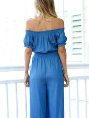 Schulterfreie, lange Jumpsuits mit weitem Bein