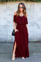 Milani – Schulterfreies Maxikleid in Pfirsich