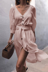 Chic Love Princess Button Ties-Up Midi Dress