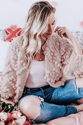 Pink Cat Fluffy Ball Sweater Cardigan