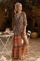 Love Blossoms Boho Print High-slit Maxi Dress