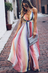 Boho Rainbow Color Crossback Maxi Dress