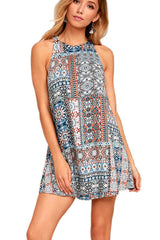 Halter Neck Boho Print Mini Dress