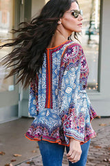 Making My Way Chiffon-Hemd mit Boho-Print