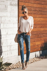 Consigue una acogedora blusa de cuello en V de color puro