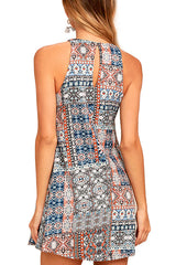 Halter Neck Boho Print Mini Dress