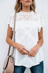 Not So Secret Lace Overlay Ruffle Top