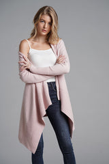 Pink Girl Irregular Hem Knit Cardigan