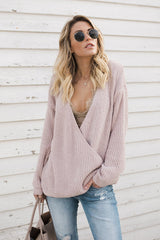 Suéter reversible con cuello en V rosa Call Me Cream