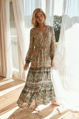 Love Blossoms Boho Print High-slit Maxi Dress