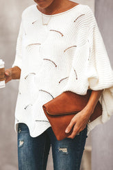 Suéter de punto extragrande con mangas de murciélago y pétalos