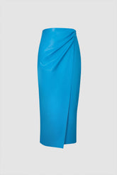 Faux Leather Wrap Midi Skirt