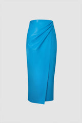 Faux Leather Wrap Midi Skirt