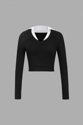 Contrast Collar Long Sleeve Top