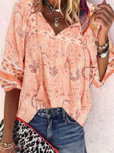 Paisley Half Sleeve Printed Polyester V neck Boho Summer Orange Top