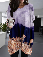 Ombre V-Ausschnitt Langarmshirts Tops