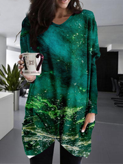 Ombre V-Ausschnitt Langarmshirts Tops