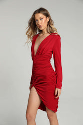 Vestido midi con abertura y escote en V profundo fruncido