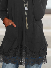 Camisetas casuales de encaje de manga larga de talla grande