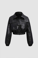 Croc-effect Leather Elasticated Hem Jacket