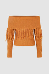 Suéter con borlas y hombros doblados