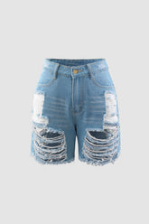 Destroyed Frayed Denim Shorts