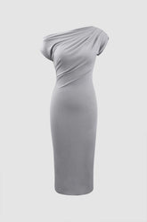 Asymmetric Shoulder Midi Dress