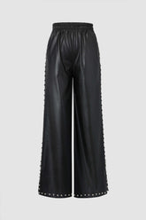 Faux Leather Side Stud Wide Leg Pants