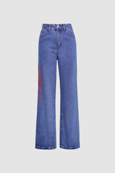 Vaqueros rectos con cintura alta y estampado artístico