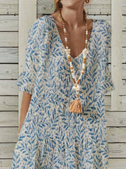 Vestidos pastorales de manga corta con cuello en V y poliéster y algodón