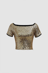 Boat Neck Sequin T-Shirt