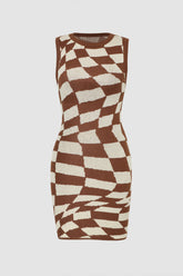 Checkerboard Sleeveless Sweater Dress