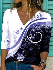 Camisas y tops holgados de manga larga con cuello en V y estampados casuales