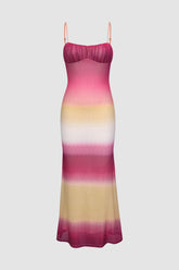 Vestido largo fruncido con bloques de color